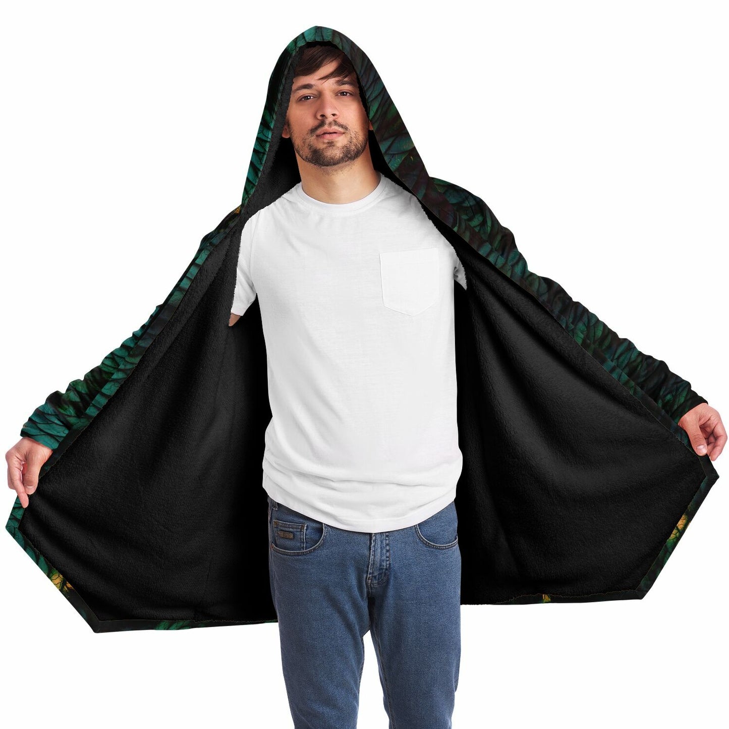 Green Dragon Scales Fleece Lined Hooded Cloak
