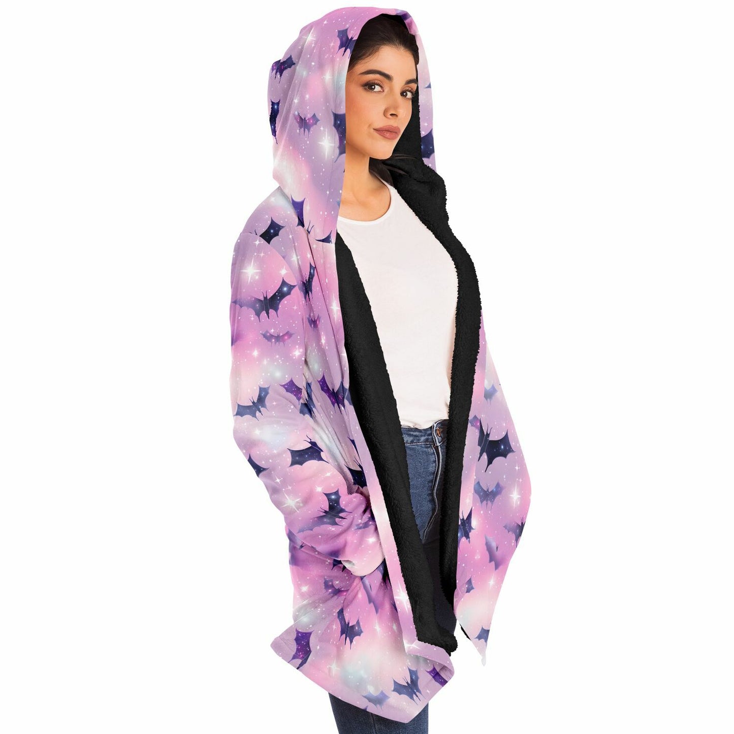 Pastel Pink Bats Fleece Lined Hooded Cloak