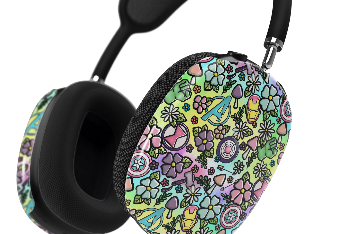 a pair of headphones with a colorful pattern