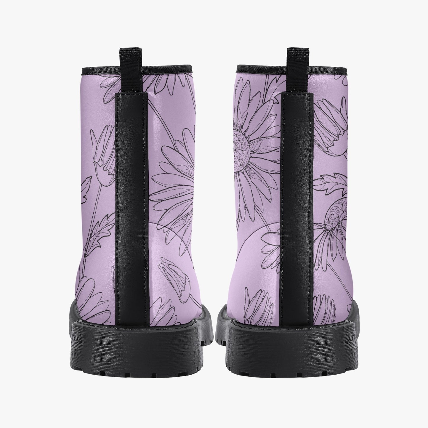 Light Purple Floral Leather Combat Boots