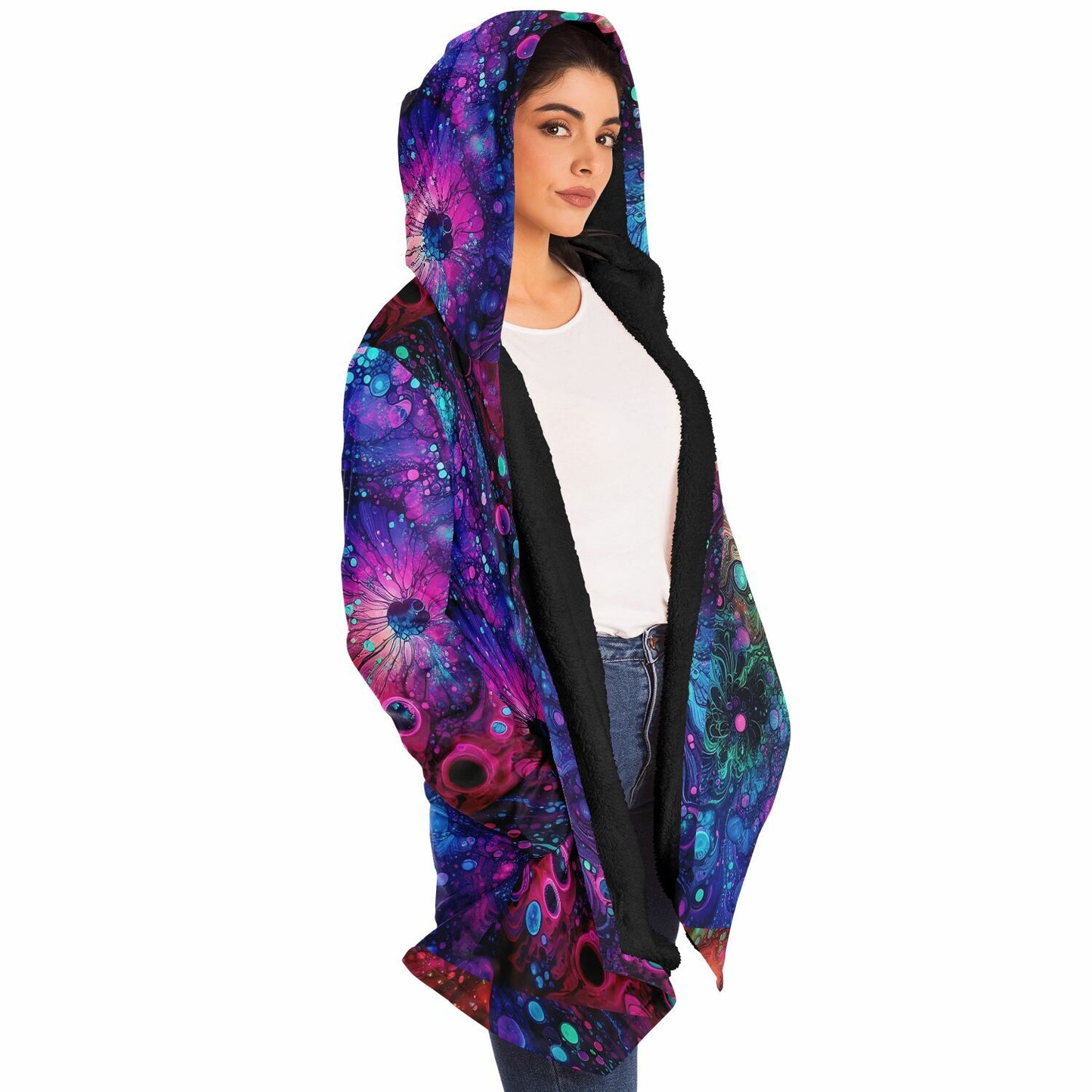 Neon Alcohol ink Celestial Fleece Lined Hooded Cloak