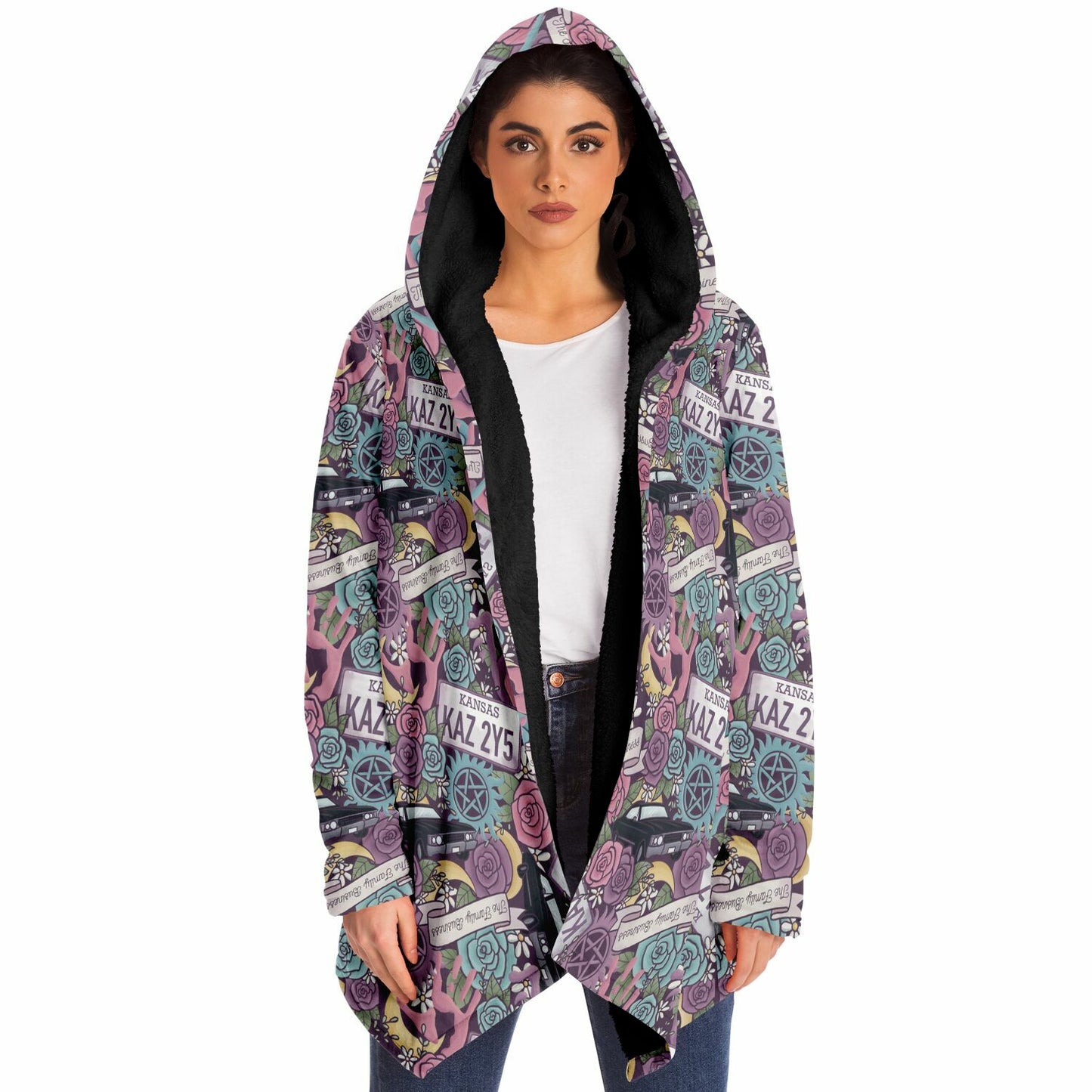 Winchester Brothers Supernatural Floral Fleece Lined Hooded Cloak