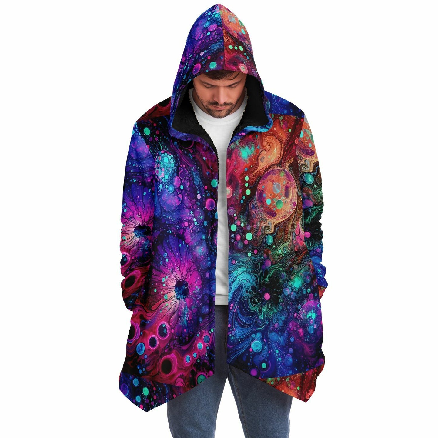 Neon Alcohol ink Celestial Fleece Lined Hooded Cloak