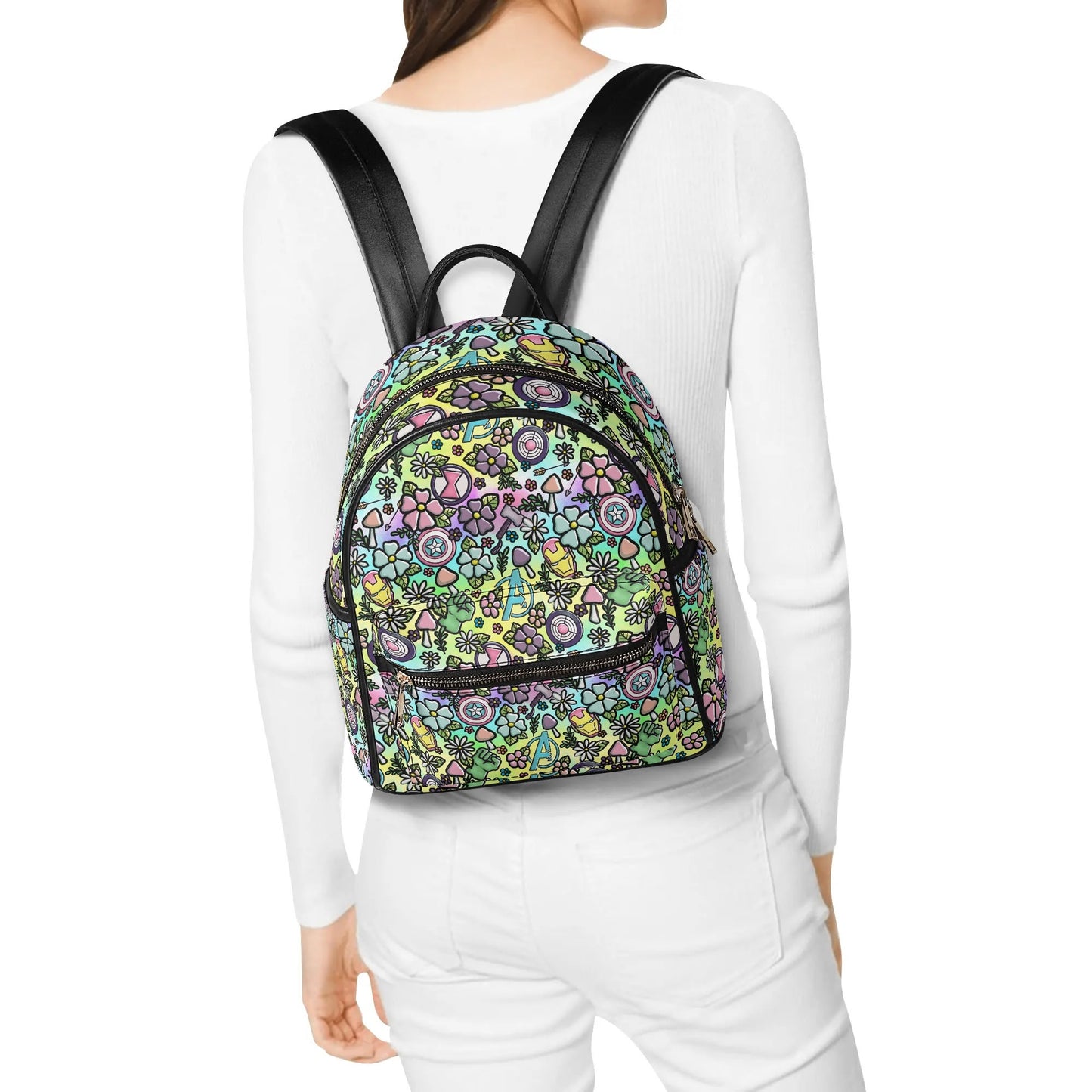 Pastel Avengers Superhero Cottagecore Mini Leather Backpack