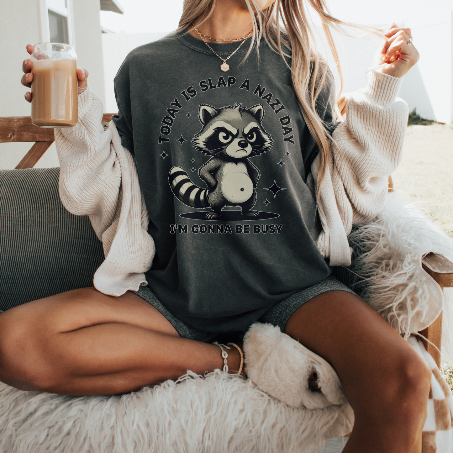 Today Is Slap A Nazi Day Raccoon Comfort Colors® Shirt Sweatshirt