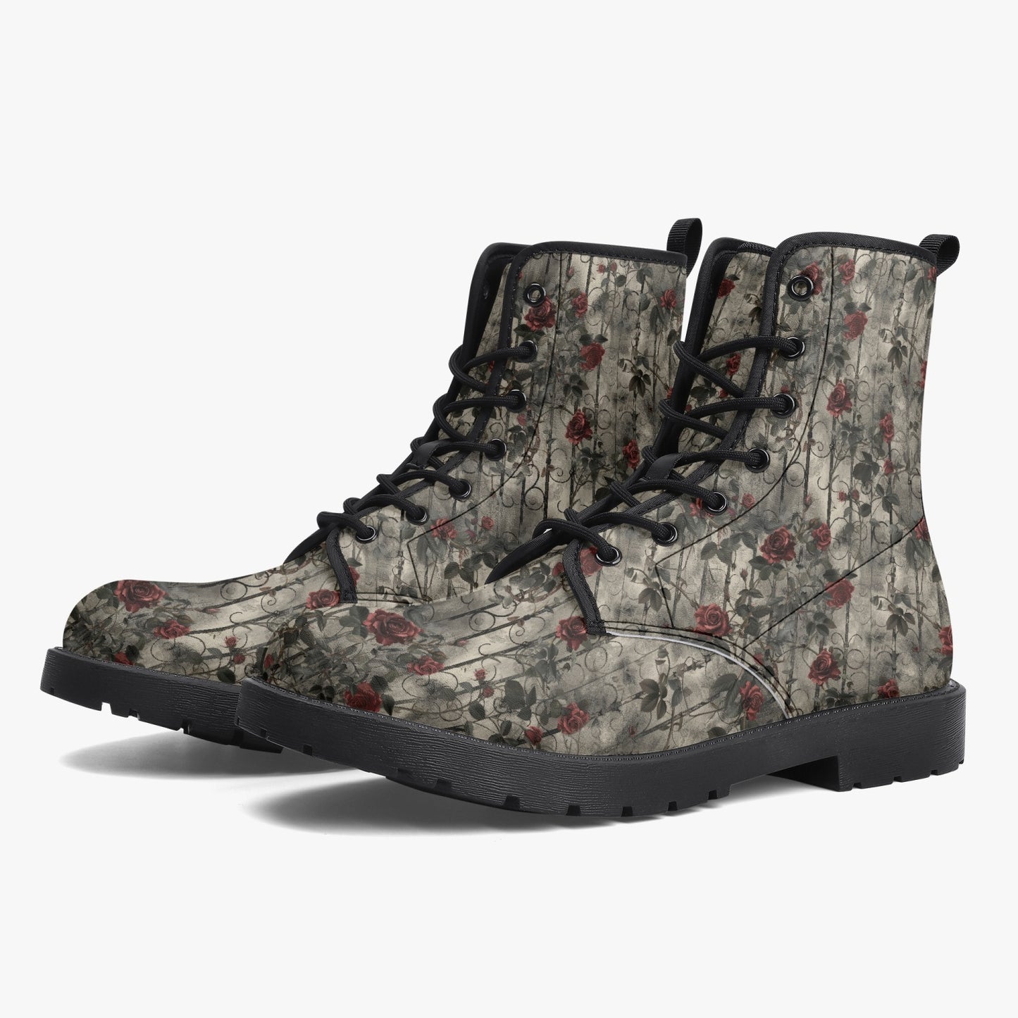Gothic Garden Leather Combat Boots