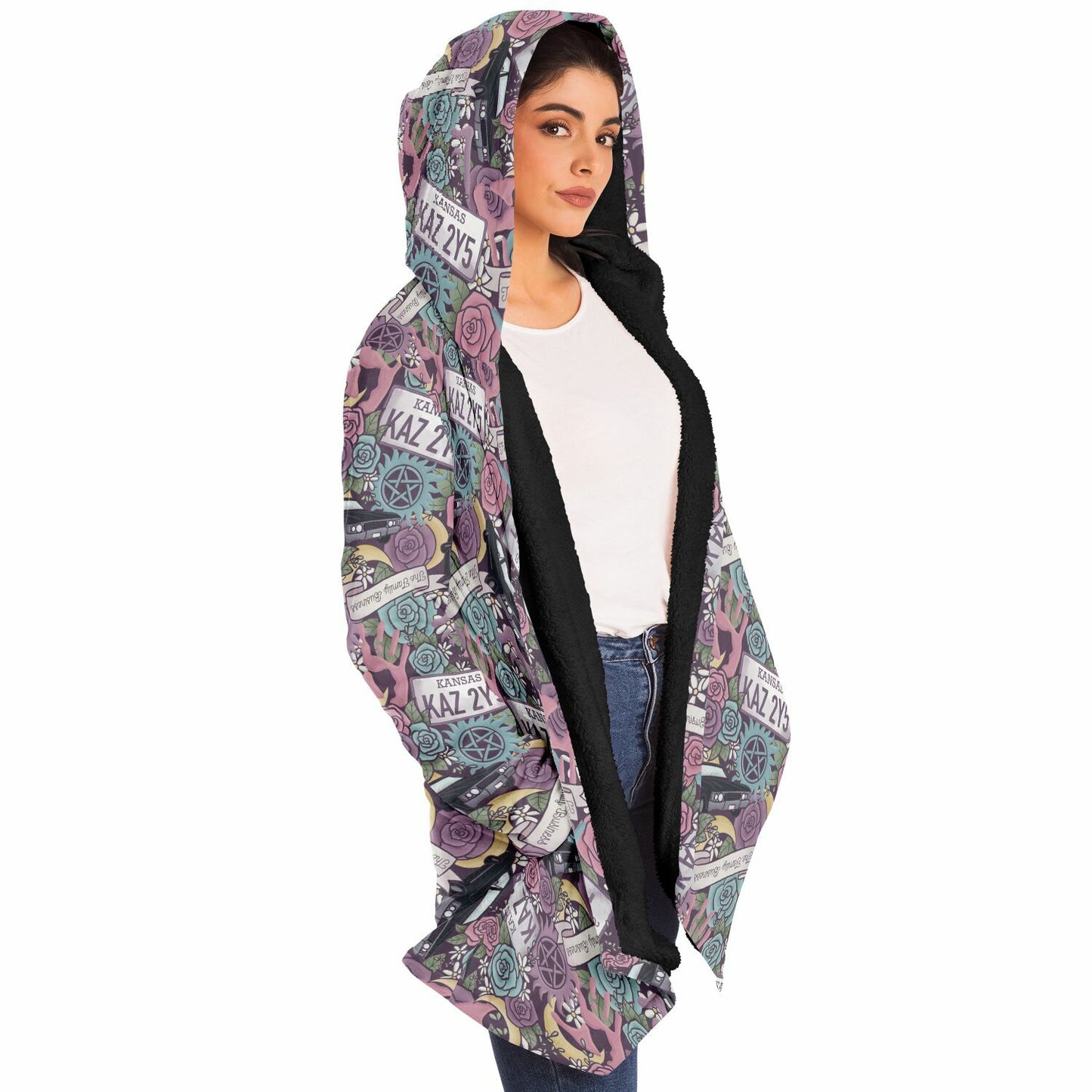 Winchester Brothers Supernatural Floral Fleece Lined Hooded Cloak