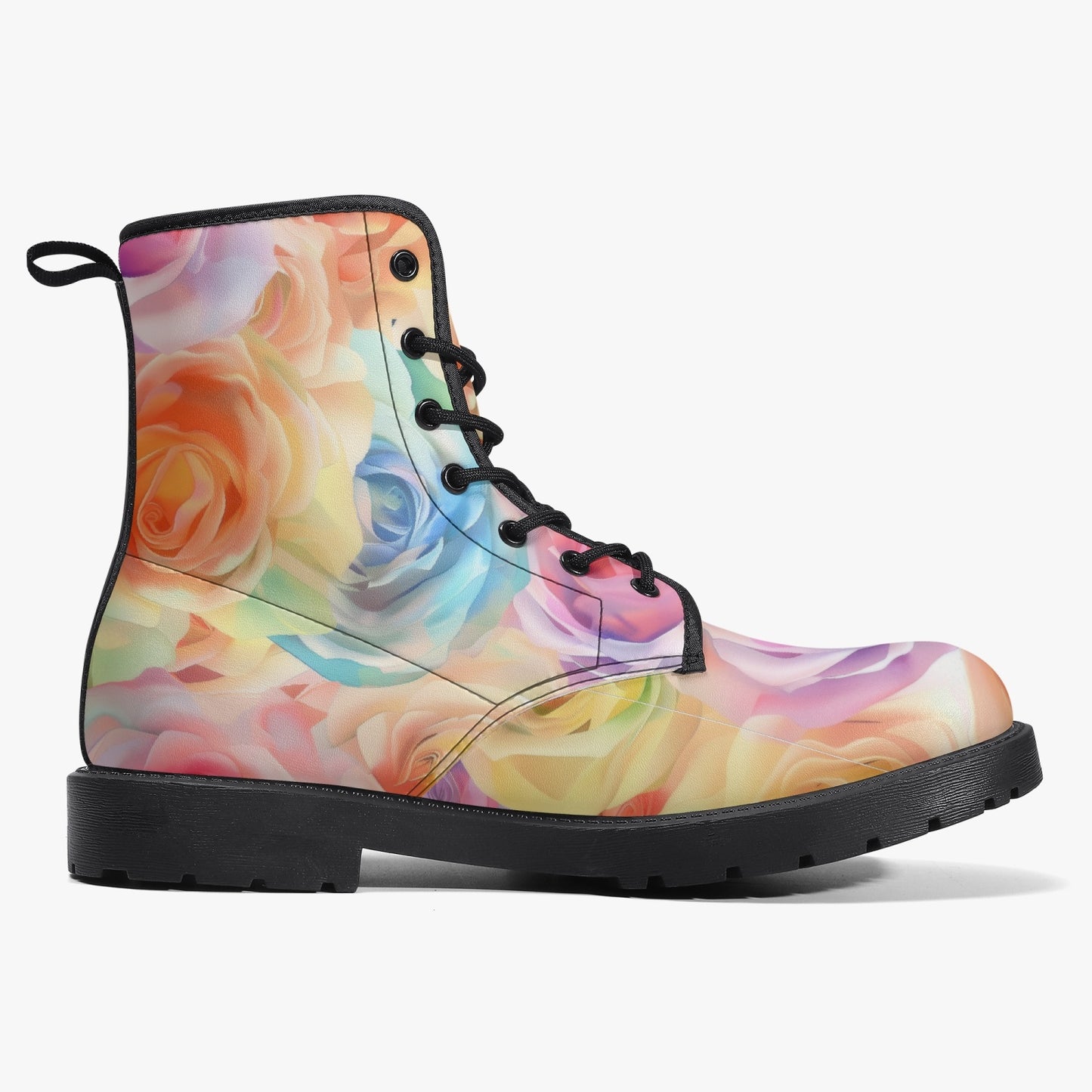 Watercolor Floral Leather Combat Boots