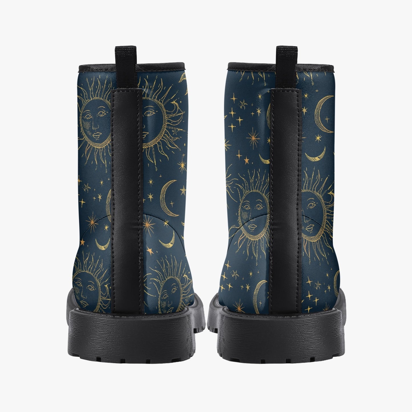 Celestial Sun Moon Leather Combat Boots