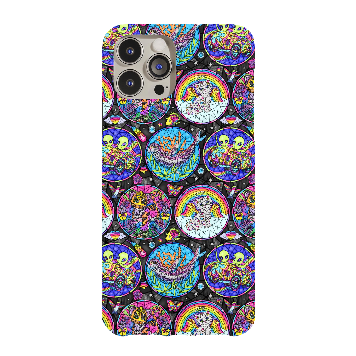 a phone case with a colorful pattern on it