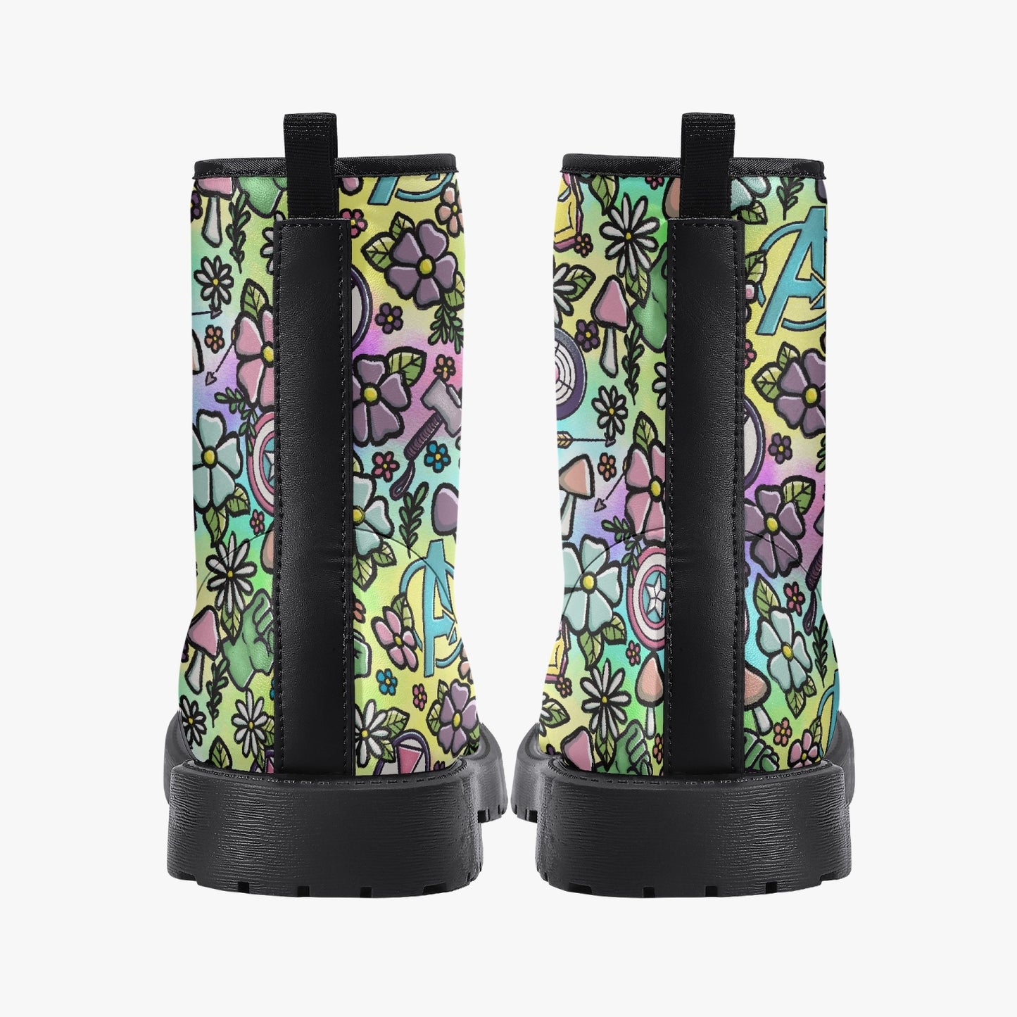 Pastel Avengers Floral Cottagecore Leather Combat Boots