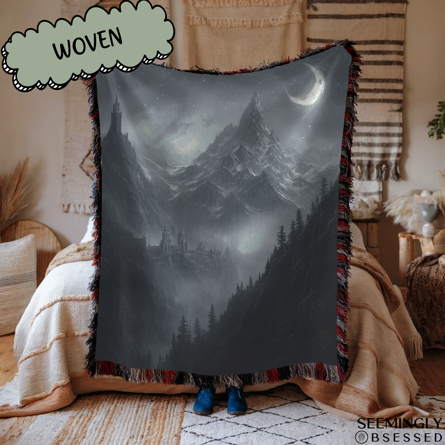 Fantasy Dark Night Fae Court Woven & Sherpa Fleece Blankets