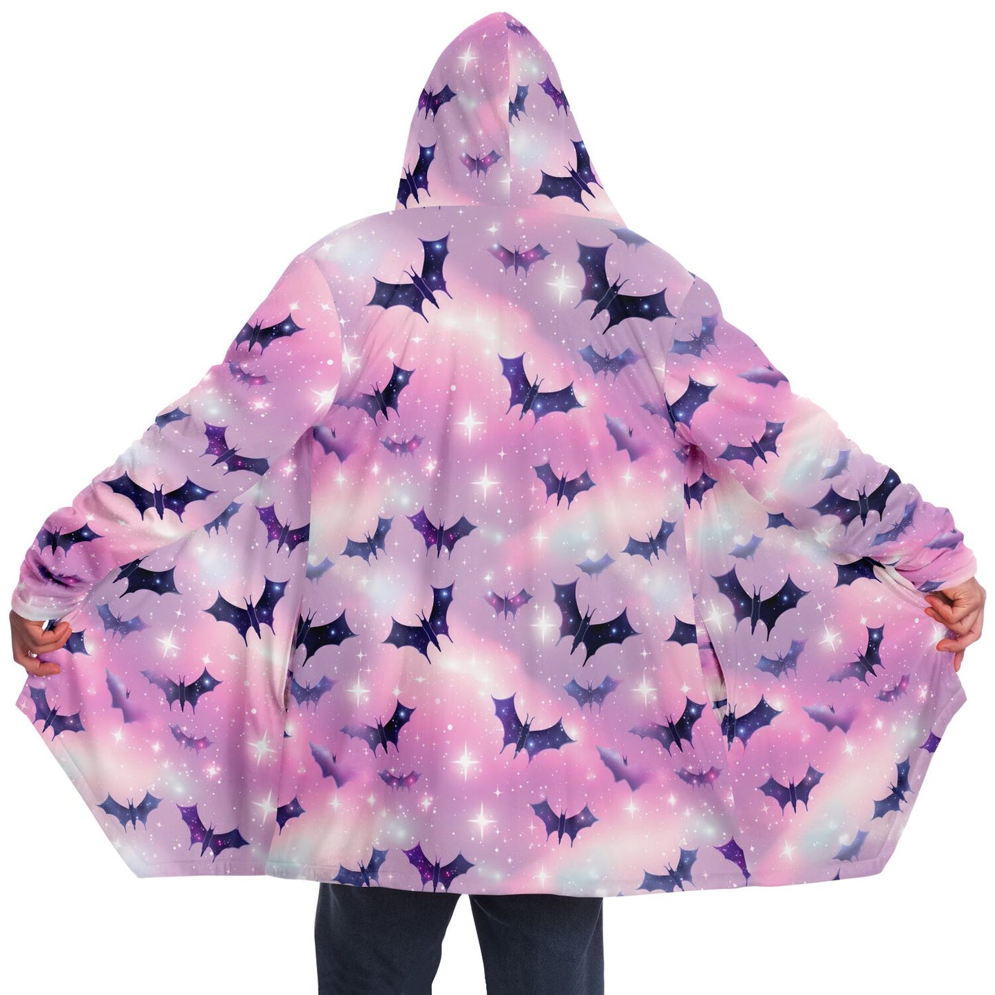Pastel Pink Bats Fleece Lined Hooded Cloak