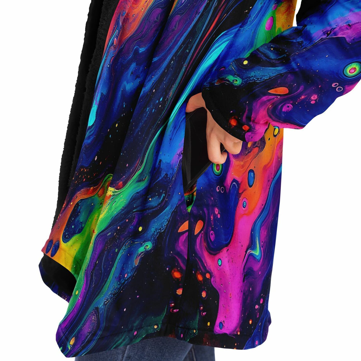 Psychedelic Liquid Splash Fleece Lined Hooded Cloak