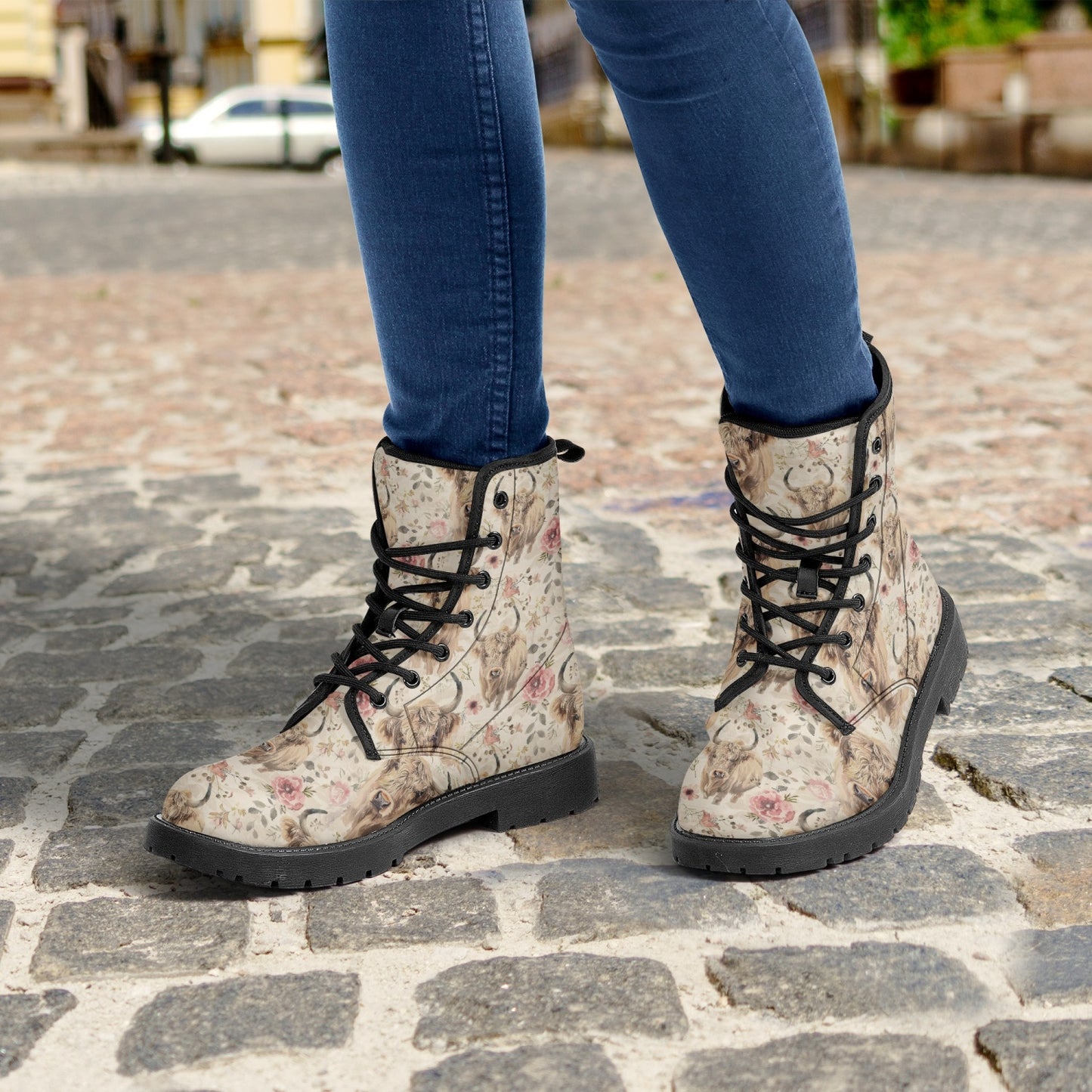 Highland Cow Leather Combat Boots