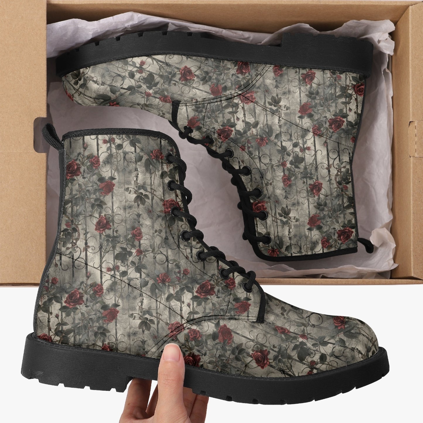 Gothic Garden Leather Combat Boots