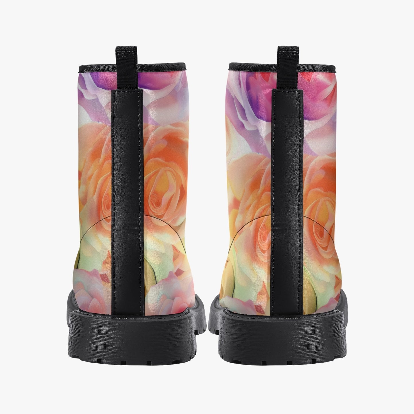 Watercolor Floral Leather Combat Boots