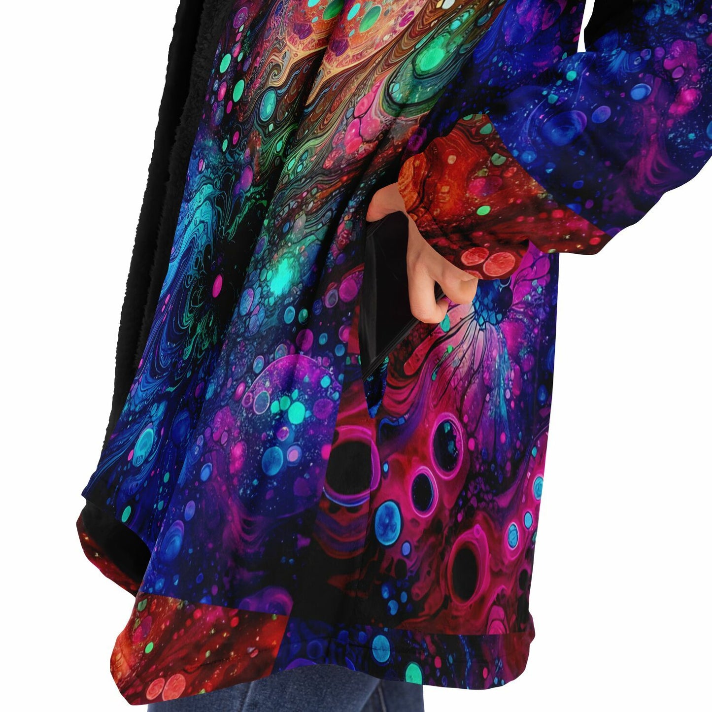 Neon Alcohol ink Celestial Fleece Lined Hooded Cloak