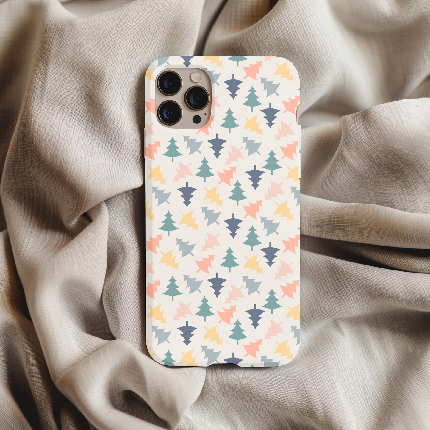 Christmas Trees Phone Case featuring a colorful pattern of stylized Christmas trees on a light background