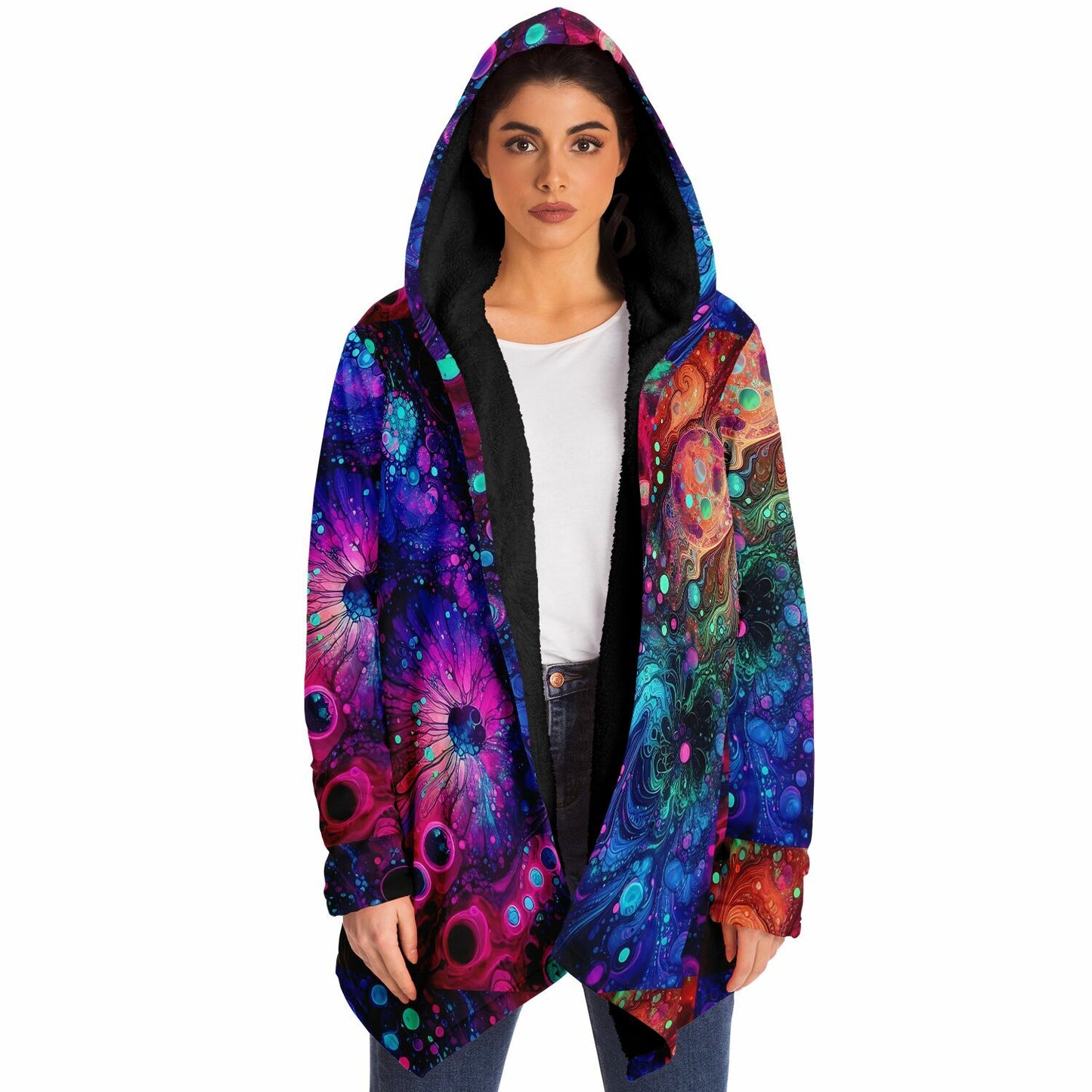 Neon Alcohol ink Celestial Fleece Lined Hooded Cloak
