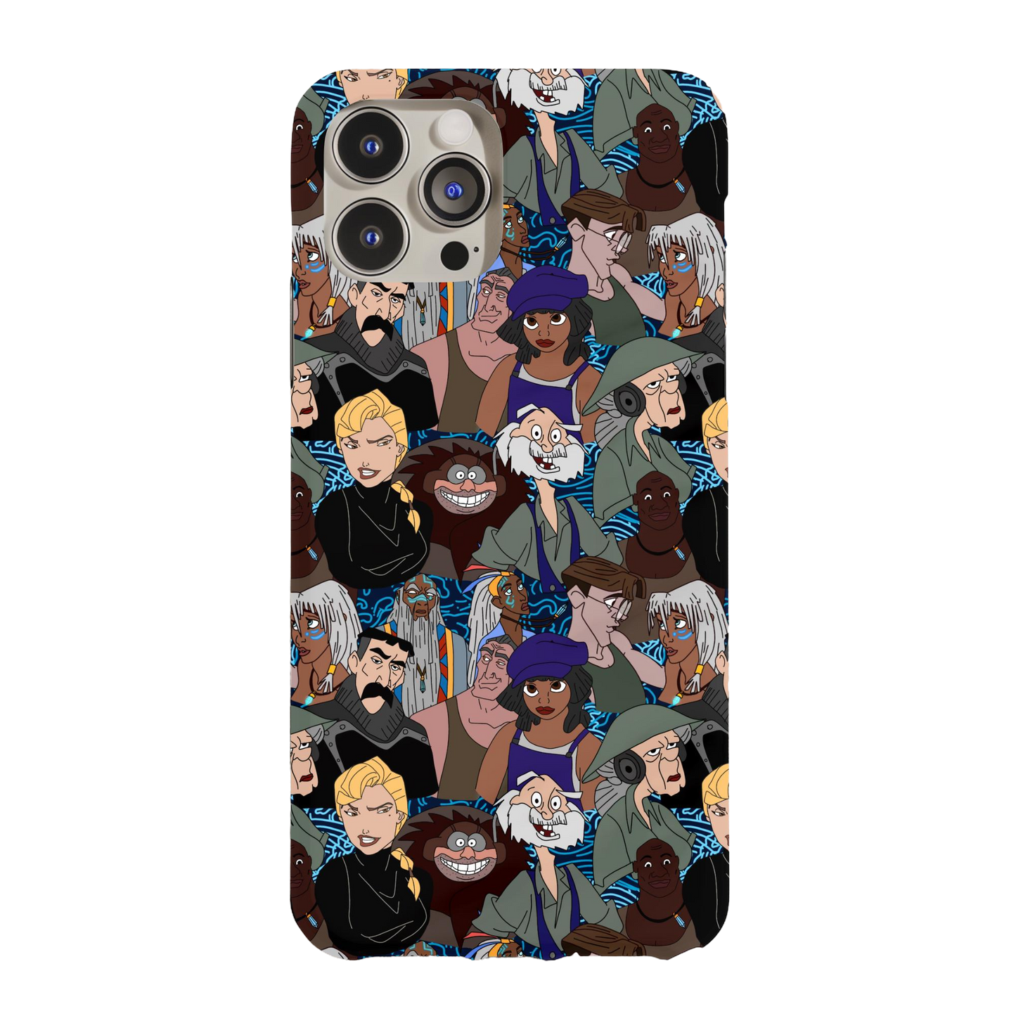 a phone case with a bunch of cartoon characters on it