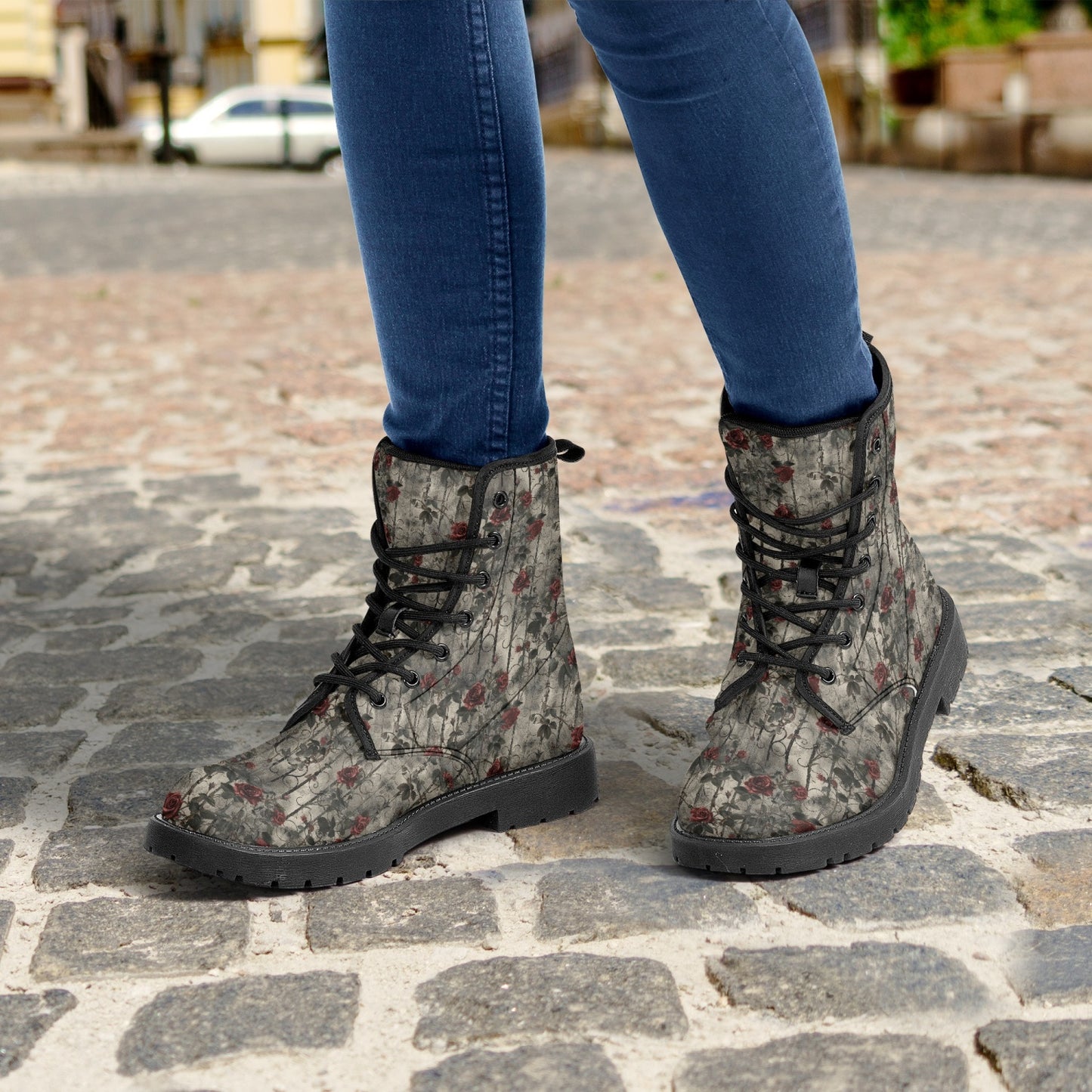 Gothic Garden Leather Combat Boots