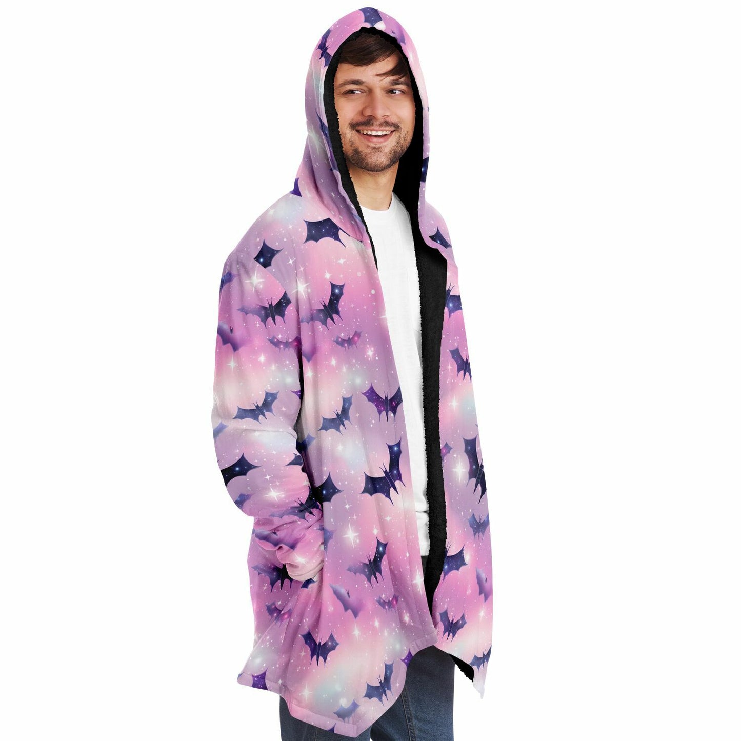 Pastel Pink Bats Fleece Lined Hooded Cloak