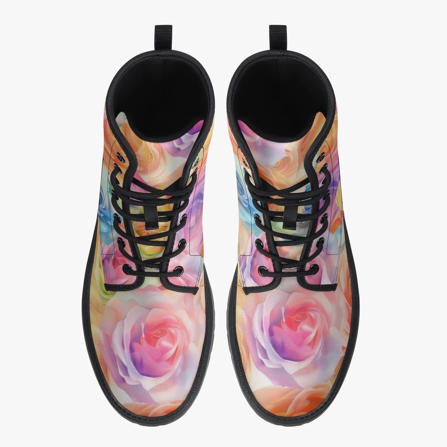 Watercolor Floral Leather Combat Boots