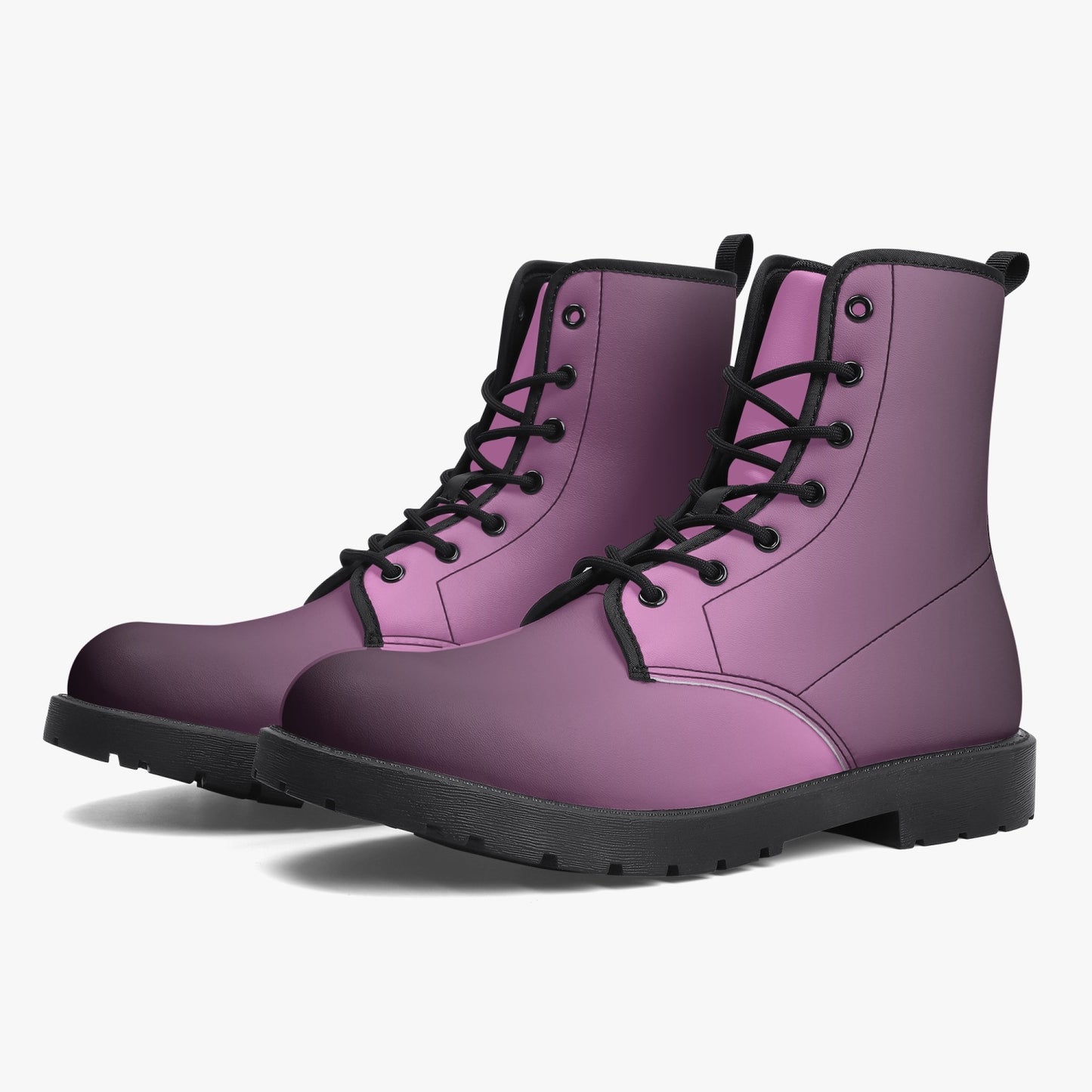 Black Pink Gradient Leather Combat Boots