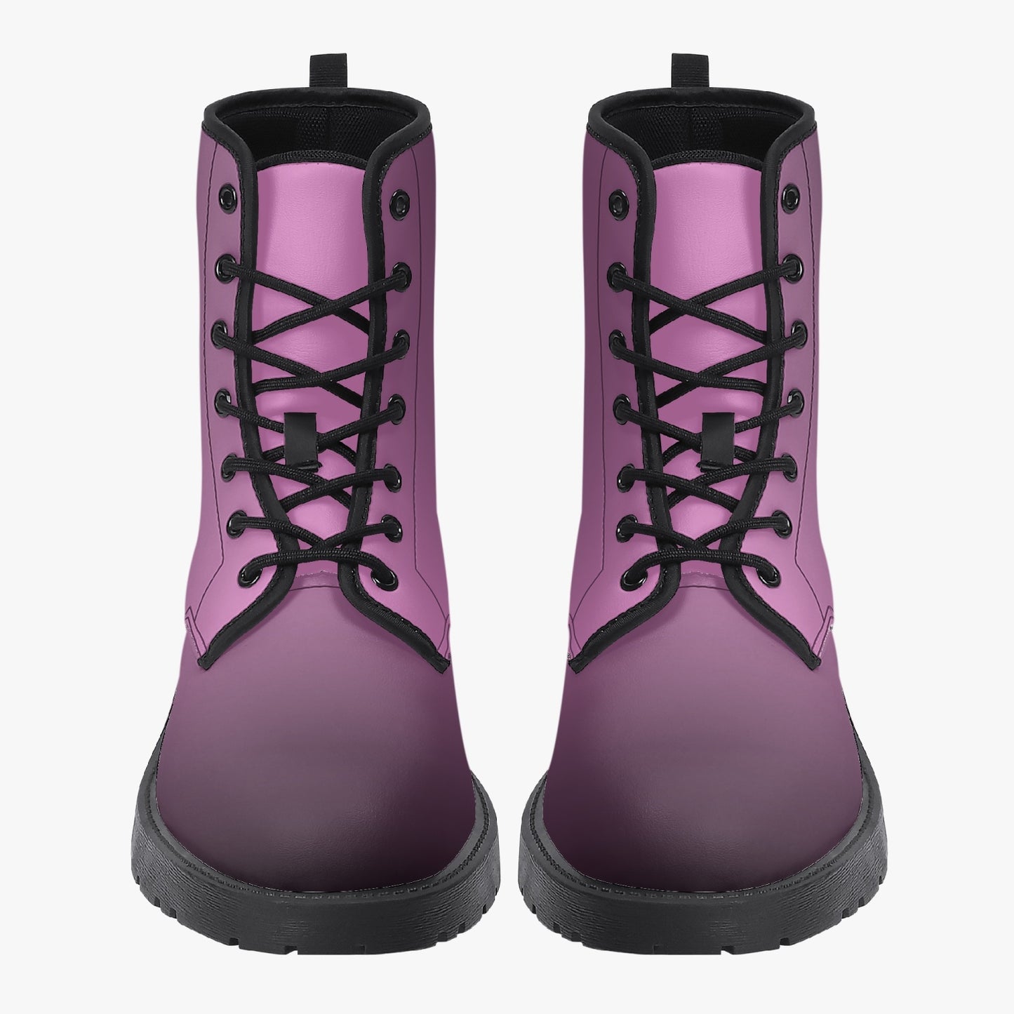 Black Pink Gradient Leather Combat Boots