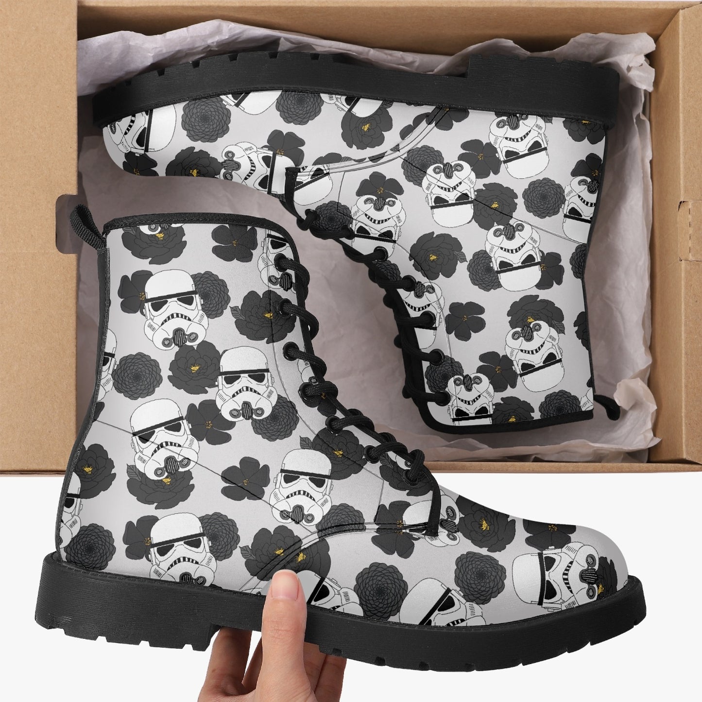 Storm Trooper Floral Leather Combat Boots