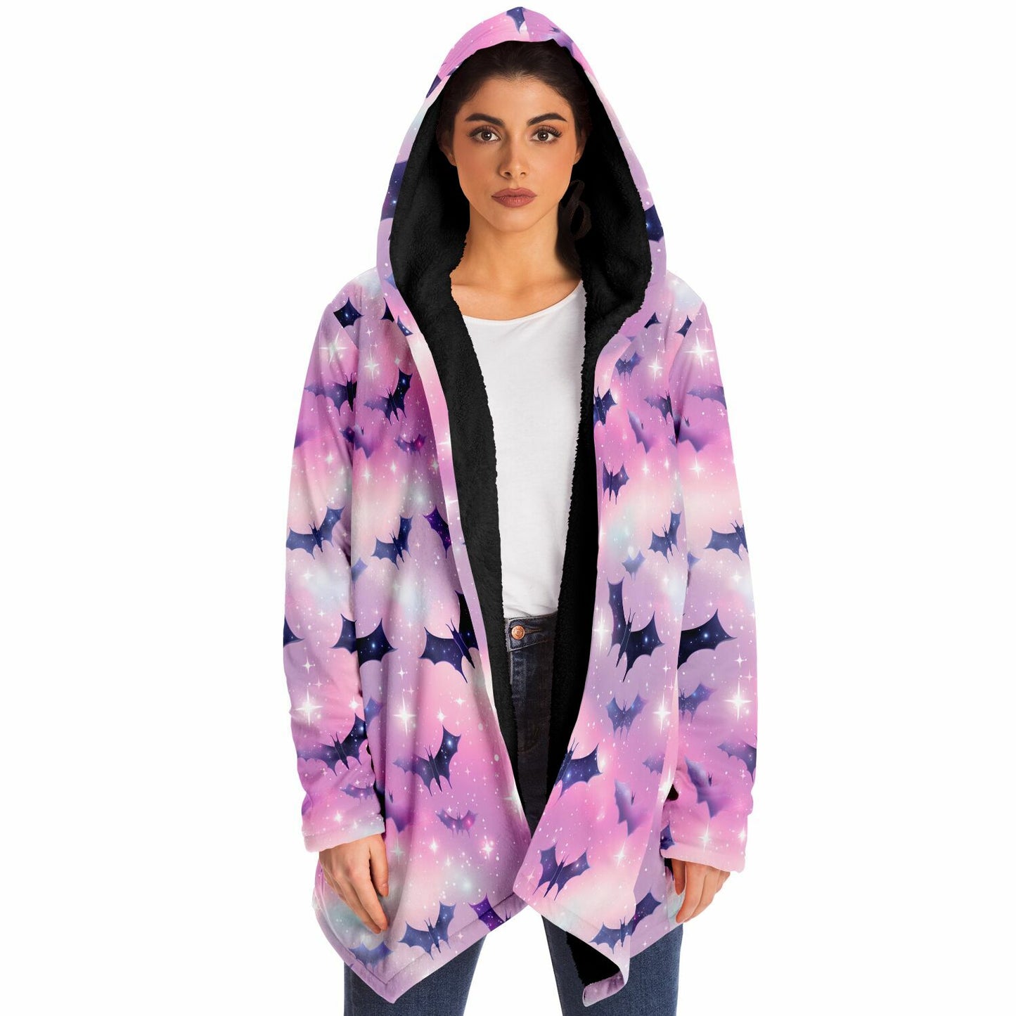 Pastel Pink Bats Fleece Lined Hooded Cloak