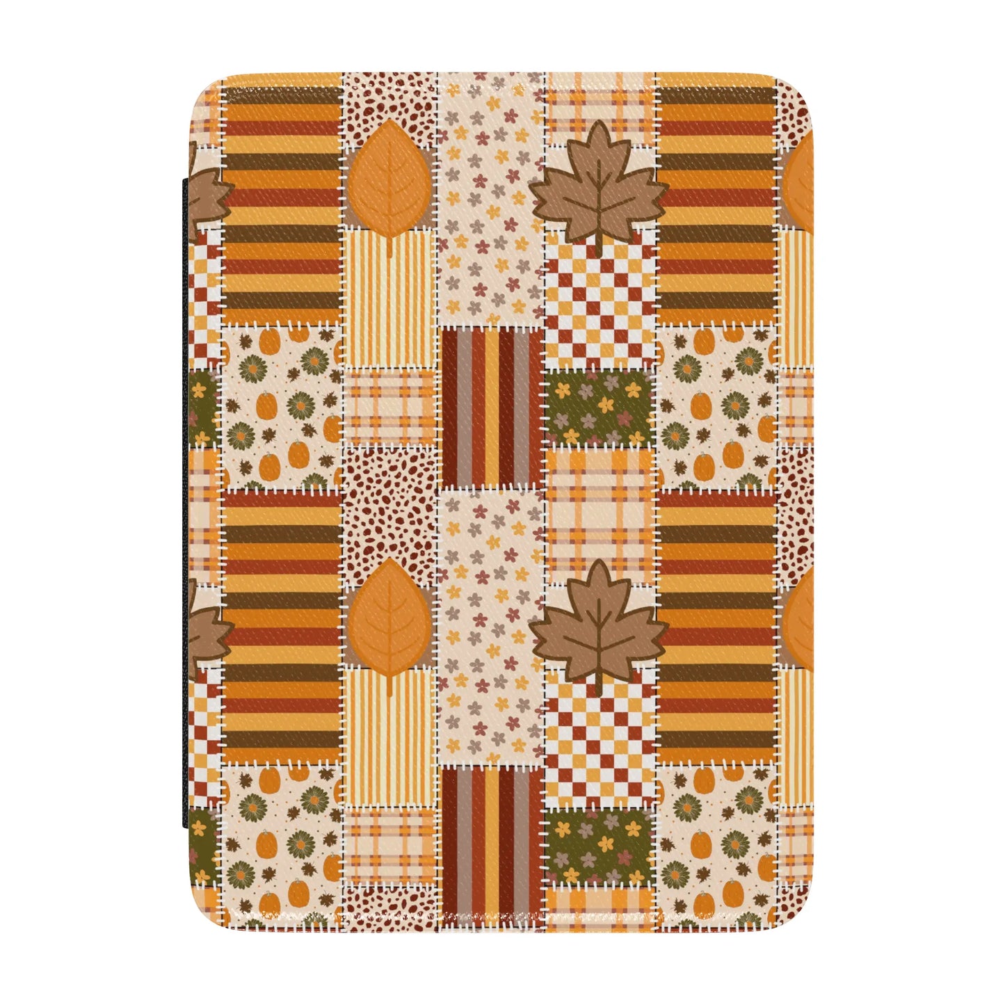Autumn Fall Leaves Patchwork Leather Kindle Case with Hand Strap