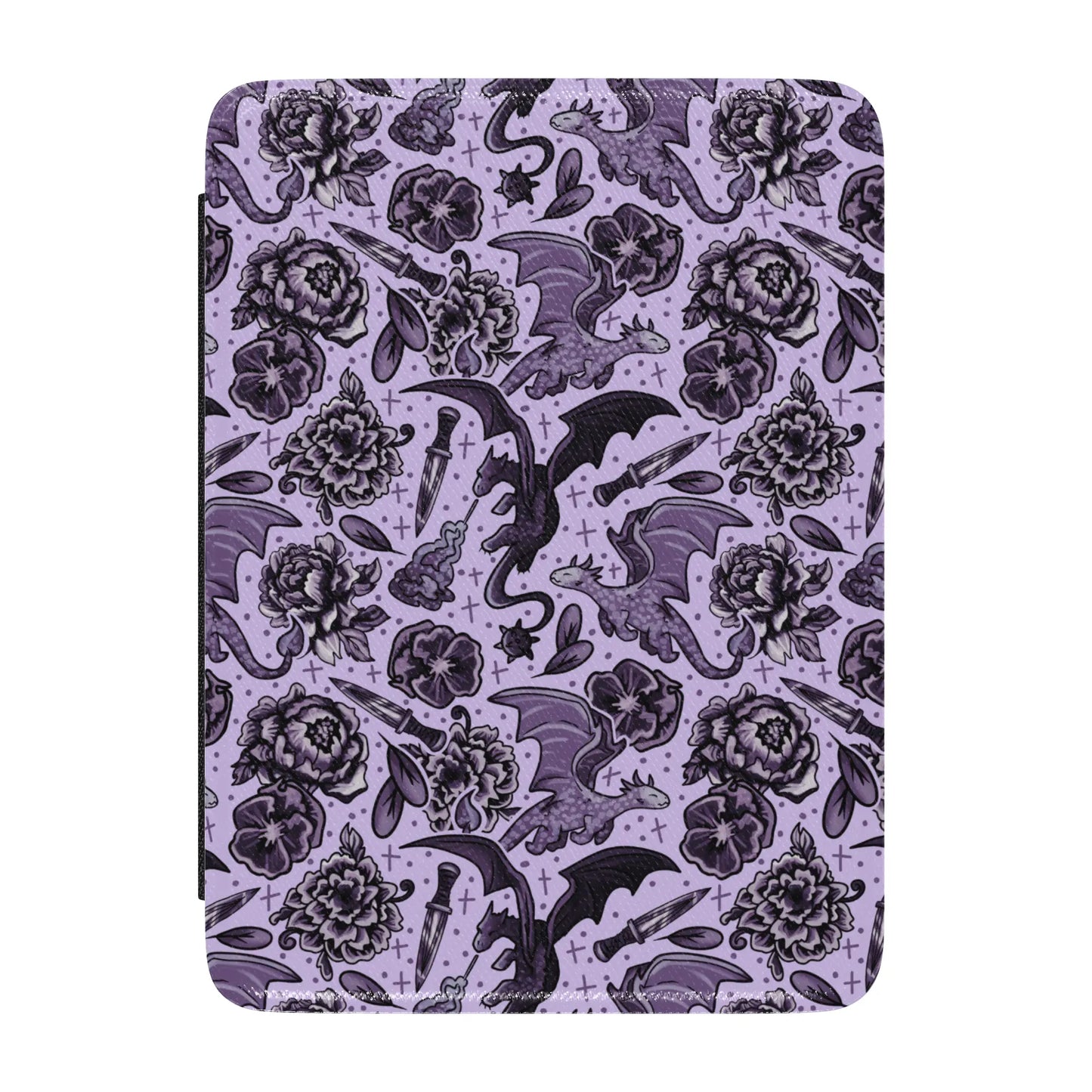 Dragon Floral Porcelain Leather Kindle Case with Hand Strap