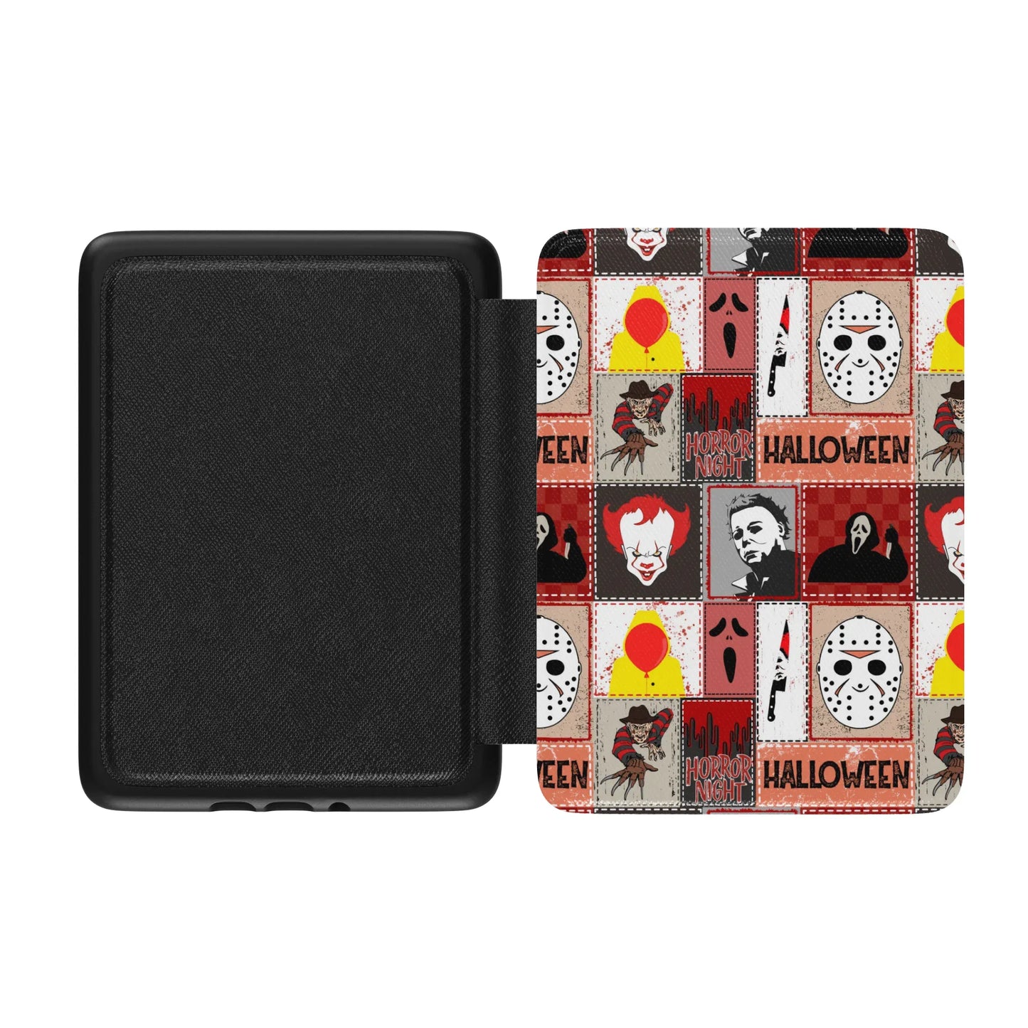 Halloween Horror Movies Patchwork Leather Kindle Case with Hand Strap