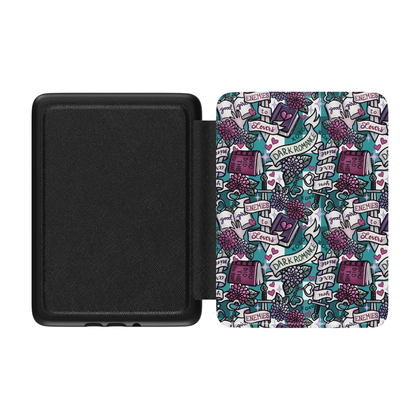 Bookish Dark Romance Leather Kindle Case with Hand Strap