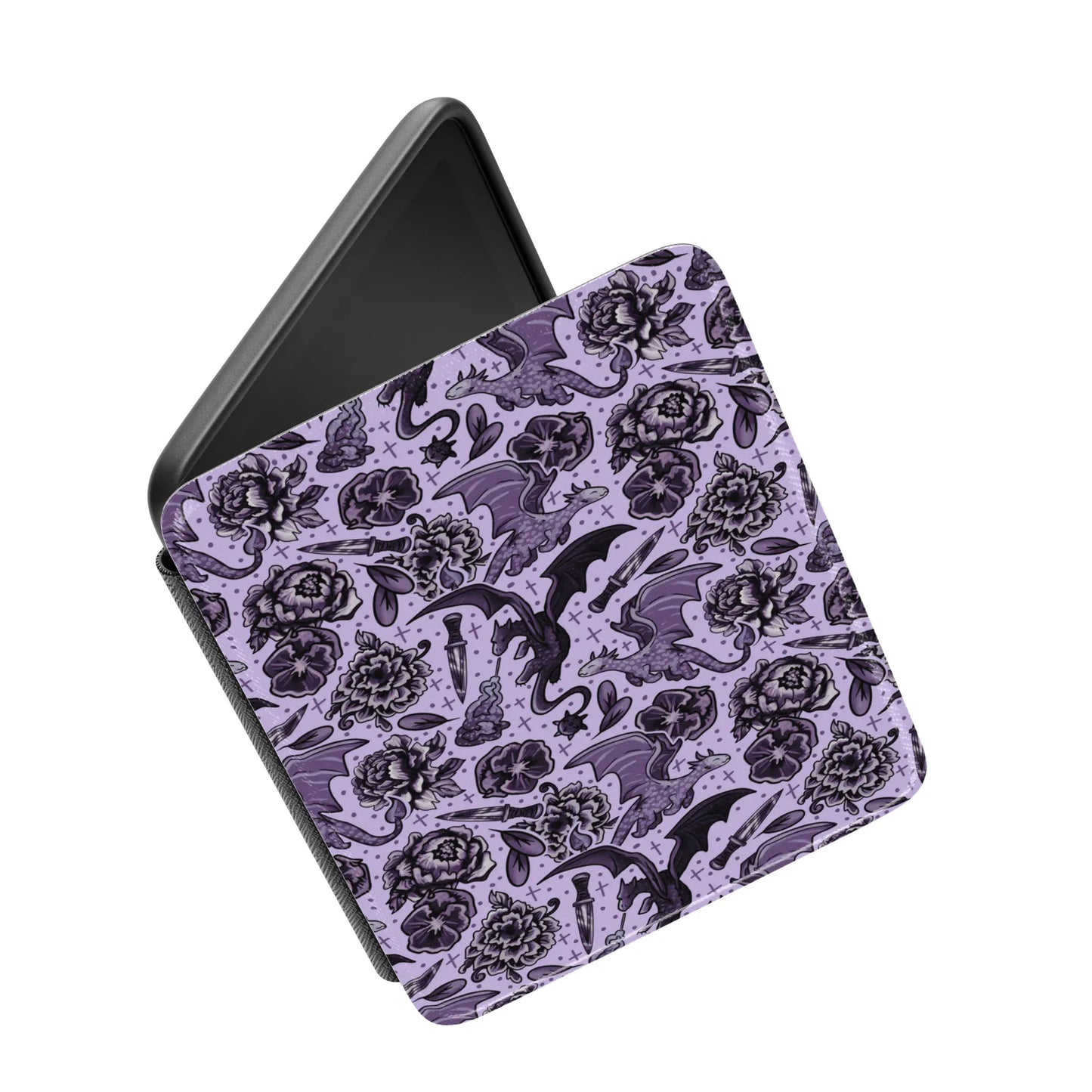 Dragon Floral Porcelain Leather Kindle Case with Hand Strap