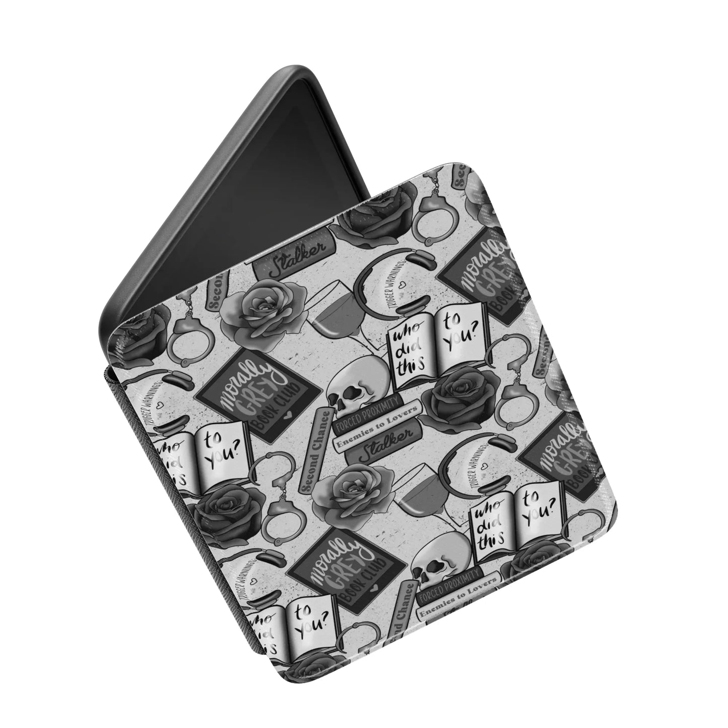 Bookish Morally Grey Leather Kindle Case with Hand Strap