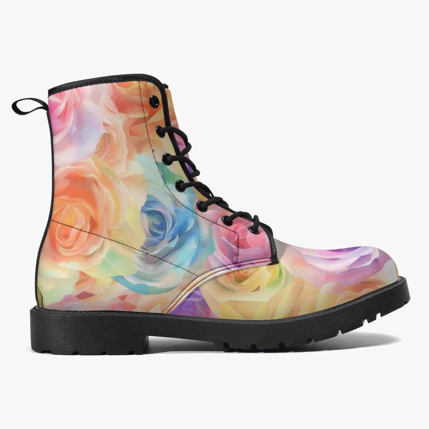 Watercolor Floral Leather Combat Boots