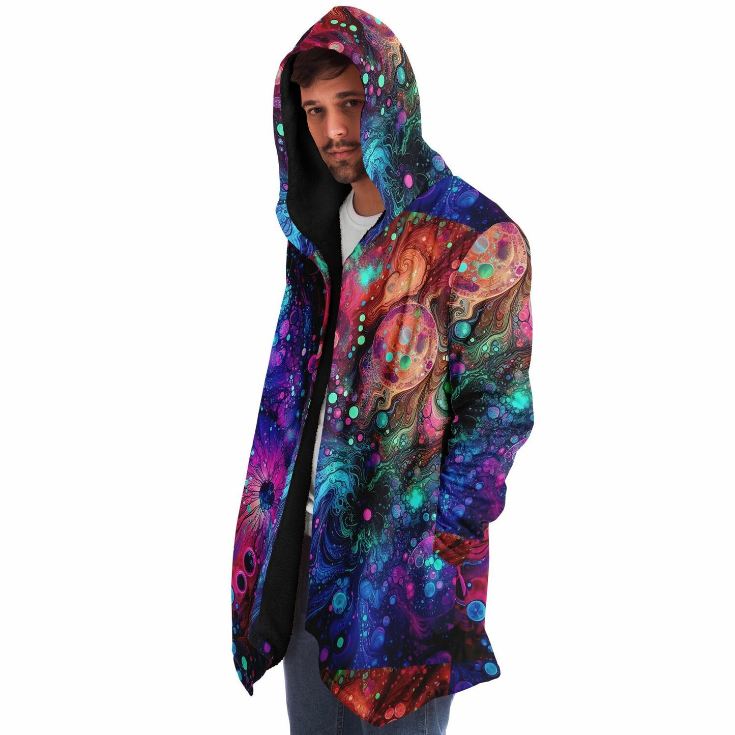 Neon Alcohol ink Celestial Fleece Lined Hooded Cloak