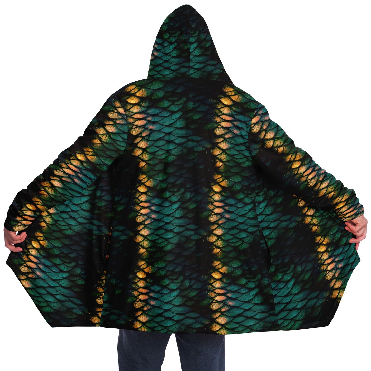 Green Dragon Scales Fleece Lined Hooded Cloak