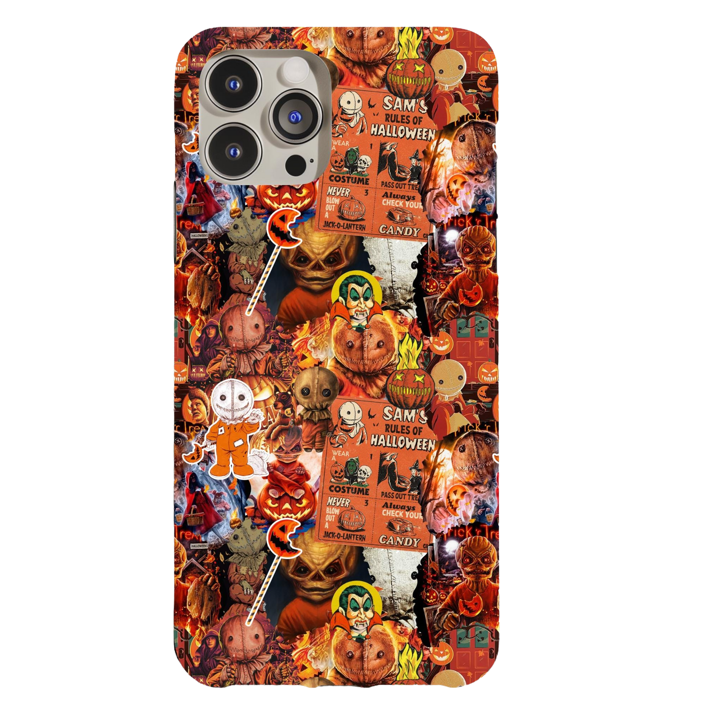 a phone case with a bunch of halloween images on it