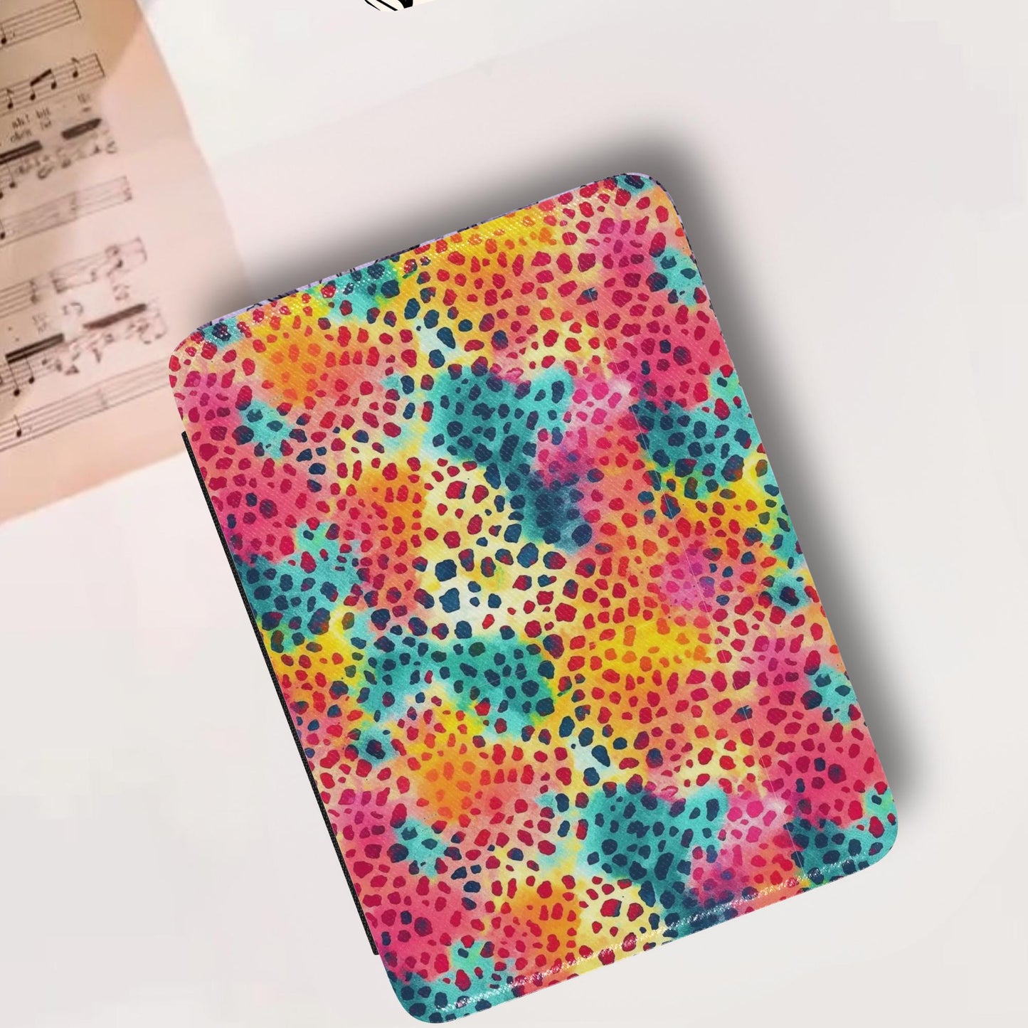Colorful Leopard Print Leather Kindle Case with Hand Strap