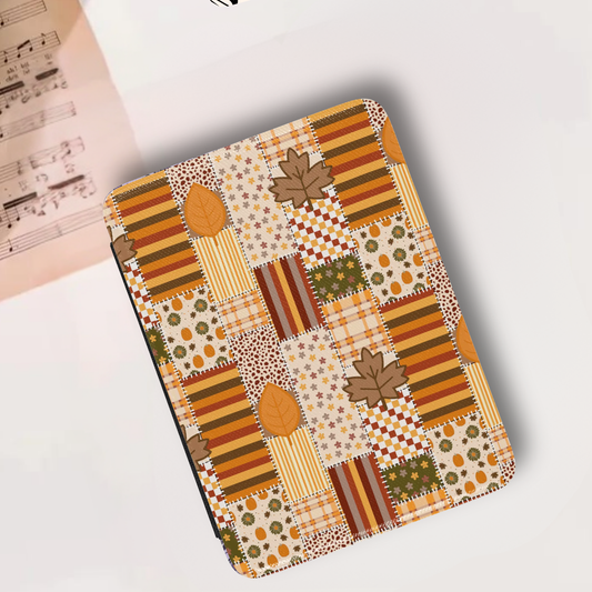 Autumn Fall Leaves Patchwork Leather Kindle Case with Hand Strap