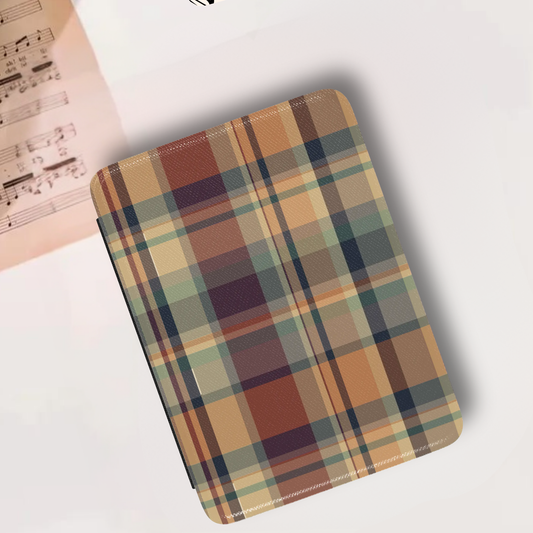 Autumn Fall Plaid Leather Kindle Case with Hand Strap