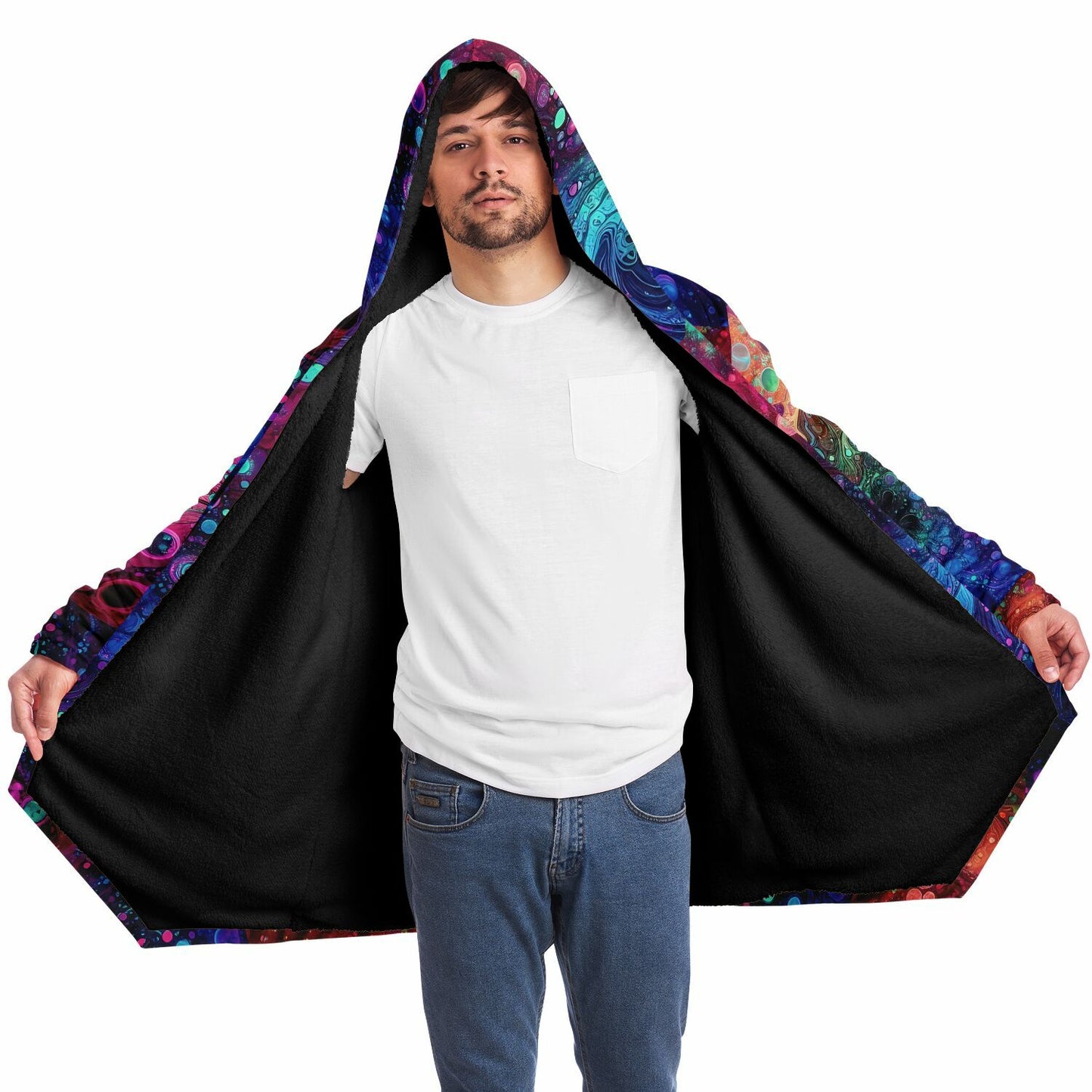 Neon Alcohol ink Celestial Fleece Lined Hooded Cloak