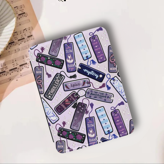 Bookish Tropes Bookmarks Leather Kindle Case with Hand Strap