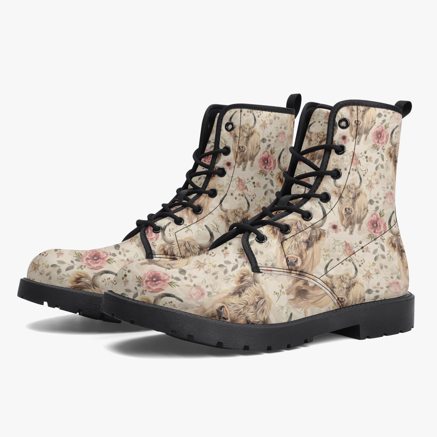 Highland Cow Leather Combat Boots
