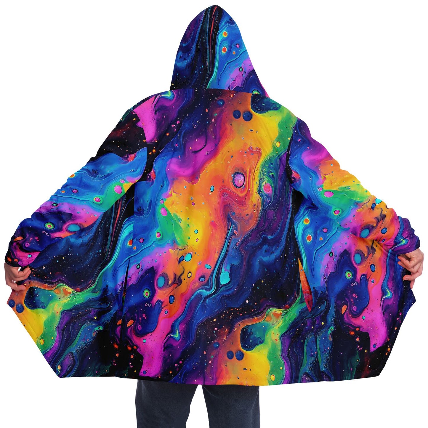 Psychedelic Liquid Splash Fleece Lined Hooded Cloak