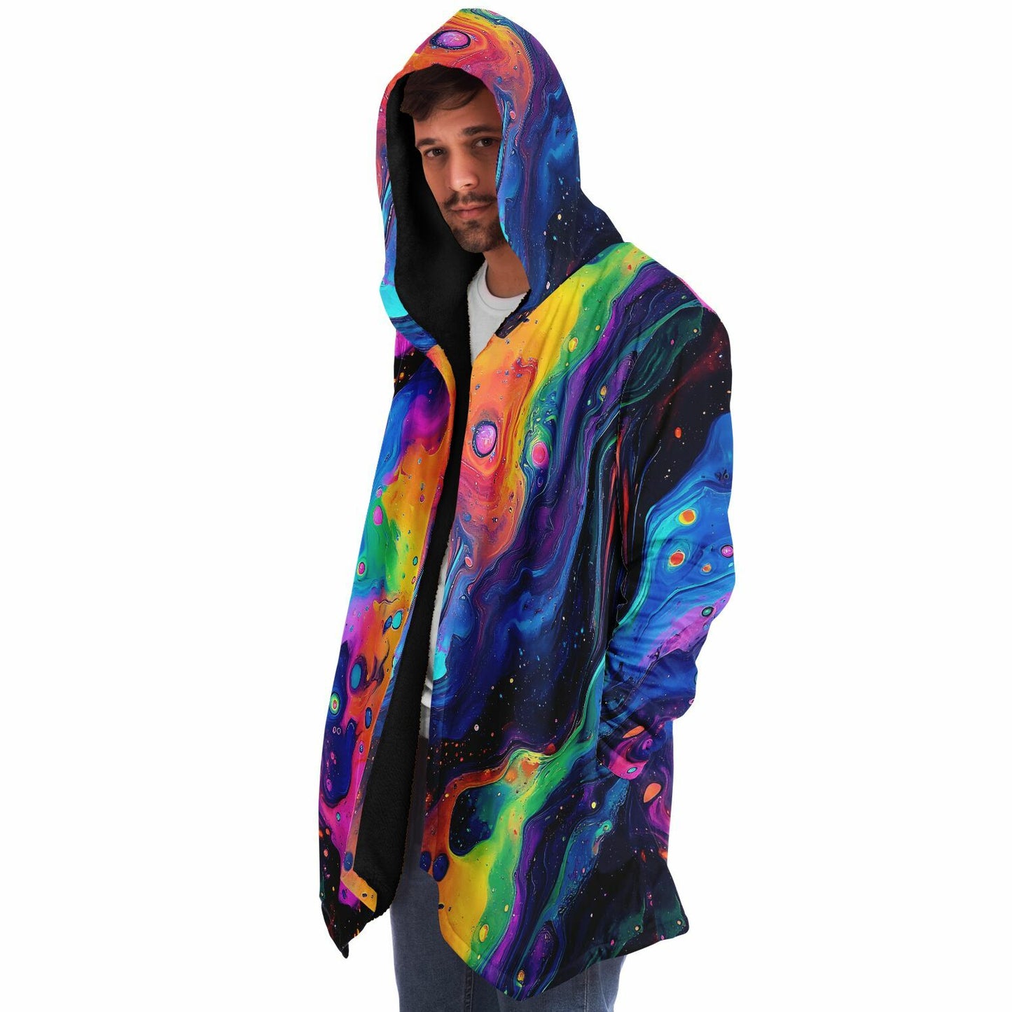 Psychedelic Liquid Splash Fleece Lined Hooded Cloak